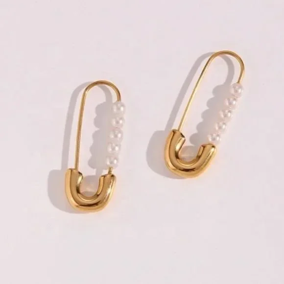 NEW PEARL HOOP 18K GOLD EARNINGS, NICE EARRINGS, CUTE EARRINGS - Picture 3 of 6